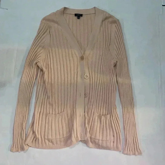 Talbots Sweater Cardigan Pink Ribbed, Long Sleeve Pockets Petite Xl - Picture 1 of 2